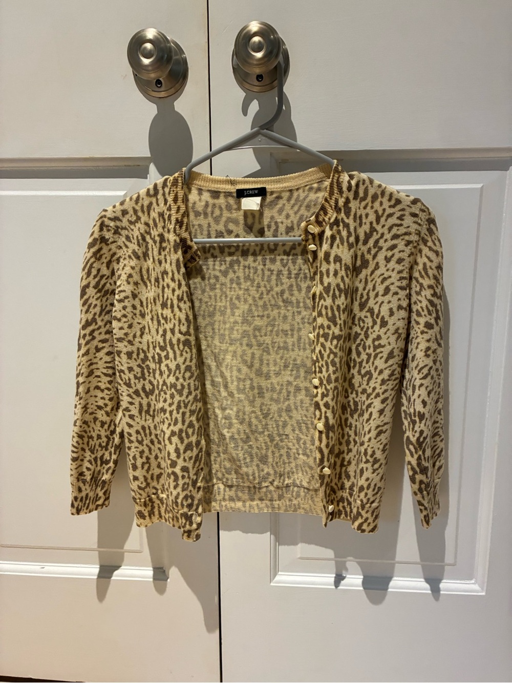 J. Crew Leopard Print Button-Front Cardigan in Beige and Brown